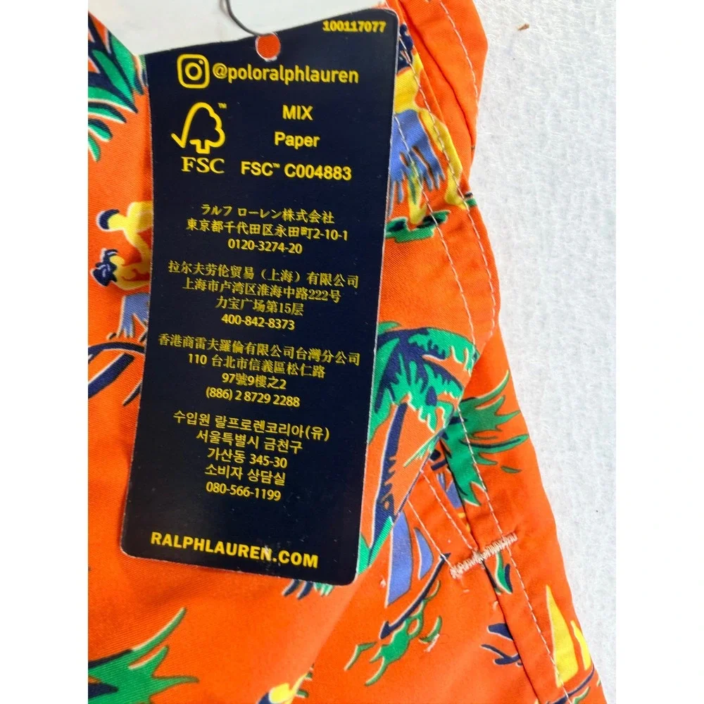 Polo Ralph Lauren Mens Orange Tropical Hula Sailboat Swim Trunks 1XB NWT